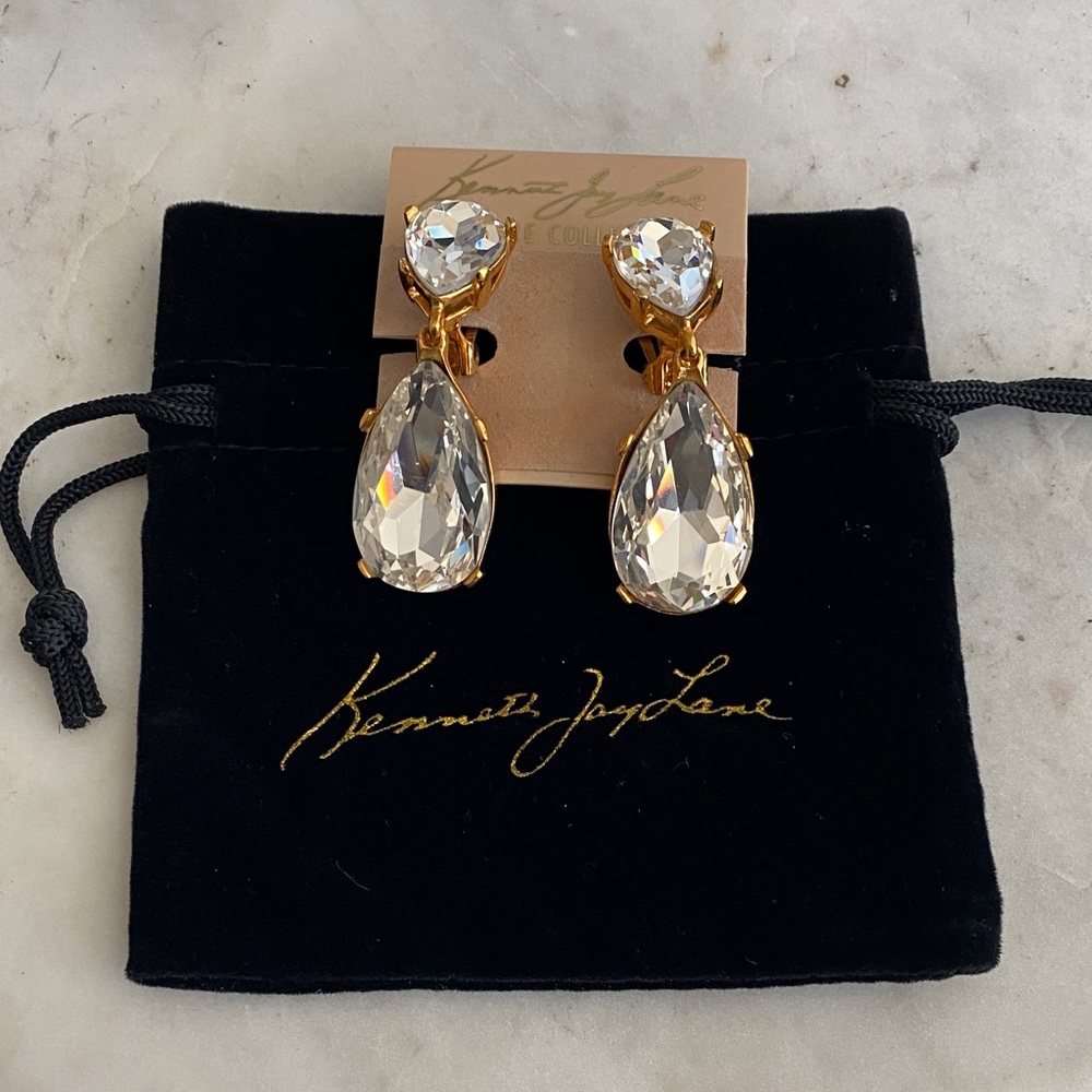 😍Kenneth Jay Lane Crystal Double Teardrop Earrings SOLD OUT! - Picture 3 of 9